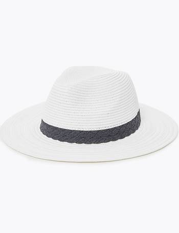 M&S Womens Cotton Rich Packable Fedora Hat - S-M - White