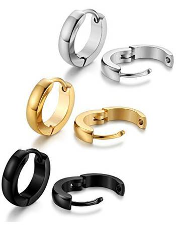 Argos Mens Earrings Gold Hoop Stud Diamond Black DealDoodle