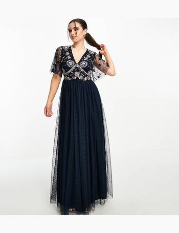 Maya delicate sequin bodice maxi dress with cross back clearance bow detail in bluebell