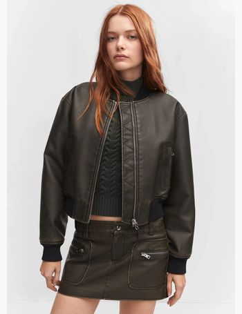 Cropped fur-effect bomber jacket