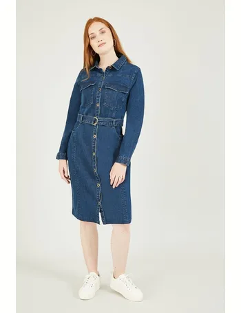 yumi frill wrap denim dress