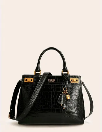 GUESS Katey Luxury Black Moc Croc Satchel Bag