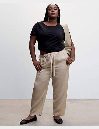 Buy Simply Be Stone Linen Mix Tie Waist Wide Leg Nude Trousers from the  Next UK online shop