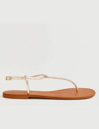 Gold Leather Thong Barely There Strap Flat Sandals