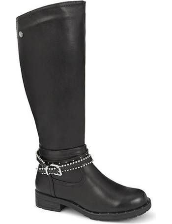 New Girls XTI Black 53855 Synthetic Boots Knee-High Buckle Zip