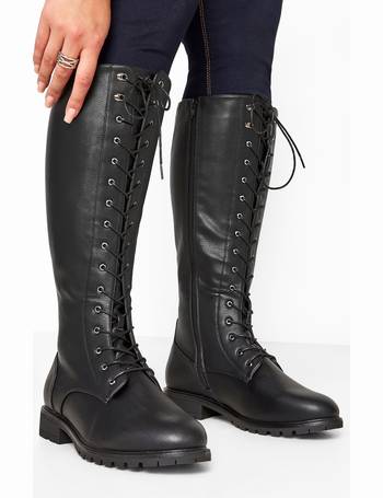Black Buckle Lace Up Ankle Boots In Wide E Fit & Extra Wide EEE
