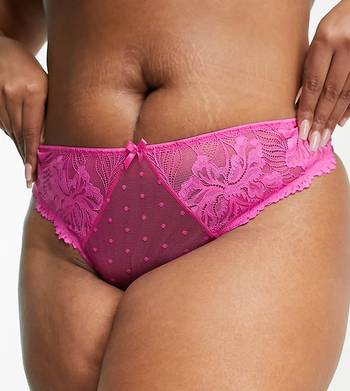 Ivory Rose 3 pack mesh and lace trim thong in pink purple and mink