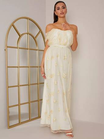 Petite Lace Overlay Bodice Maxi Wedding Dress in White – Chi Chi