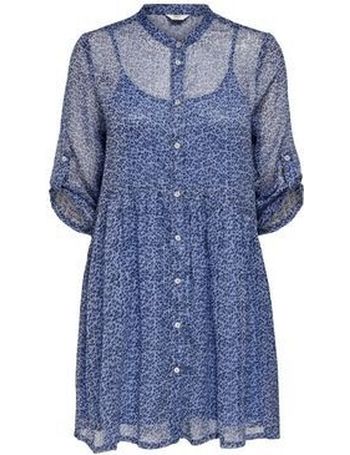 Only oversized denim mini shirt dress in mid blue