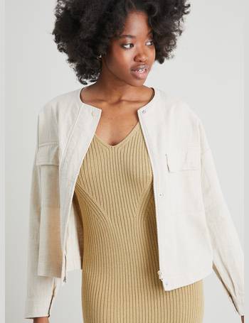 Collarless deals linen jacket