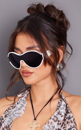 Black Oversized Blue Lens Visor Sunglasses