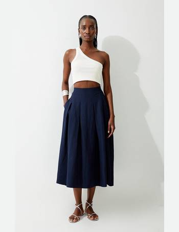 Lydia Millen Plus Size Linen Pleated Midi Skirt | Karen Millen