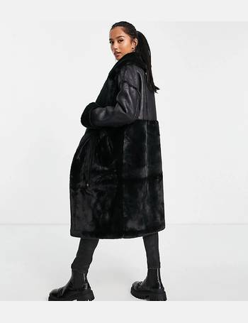 Vila Women S Longline Coats Up To, Vila Longline Faux Fur Shearling Coat In Black