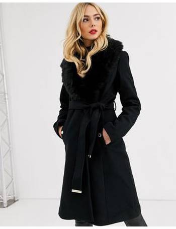 Lipsy Women S Black Longline Coats, Abbey Clancy X Lipsy Belted Faux Fur Robe Coat