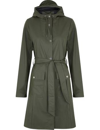 rains belted hooded shell coat