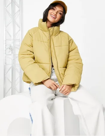 monki bora recycled padded short jacket in off white