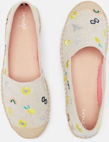 Joules Shelbury Red Canvas Hello Sunshine Embroidered Flat Espadrille Shoes