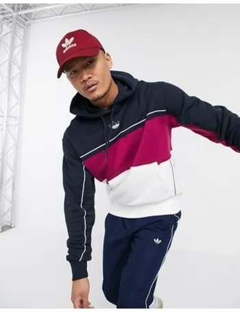 adidas originals hoodie with central trefoil and band logo in navy