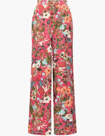 Floral Print Wide Leg Trousers Hot Pink