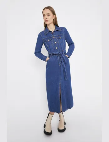 warehouse denim maxi shirt dress