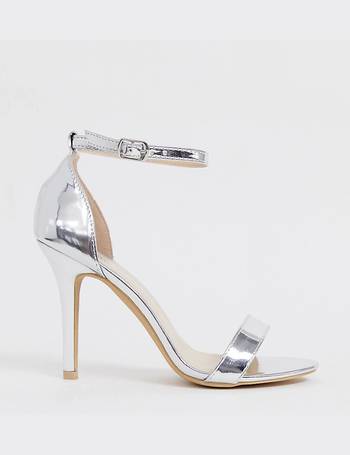 Glamorous wide fit silver barely there 2024 block heeled sandals