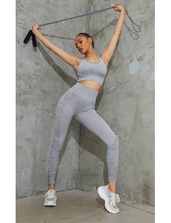 PrettyLittleThing gym leggings with contrast panels in gray and