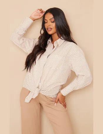 Women's Stone Oversized Checked Shirt