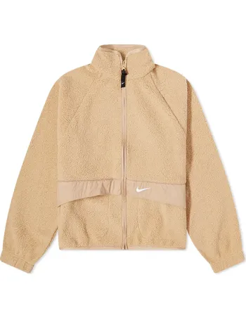 nike cropped borg fleece jacket in tan