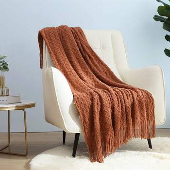 Sainsbury's Chunky Knit Bed Throw Knitted Sofa Blanket Ochre 150 x125cm Stripes 