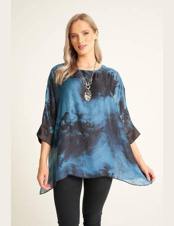 Saloos Silk-Look Tie-Dye Elliptical Tunic Top with Necklace