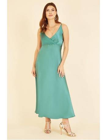 Yumi Green Satin Floral Strappy Maxi Dress