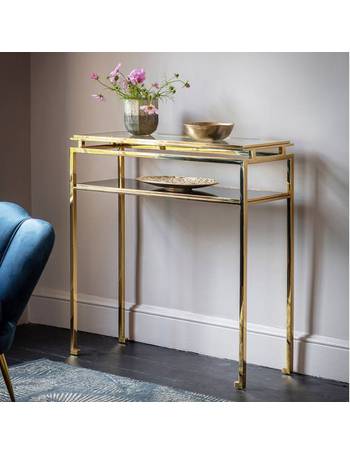 Gallery Console Tables Up To 65, Silver Orchid Grant Gold Tone Glass Top Coffee Table