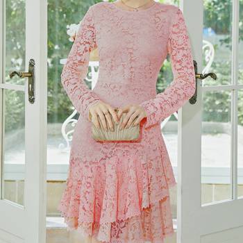 SHEIN Plus Ruffle Hem Guipure Lace Overlay Dress