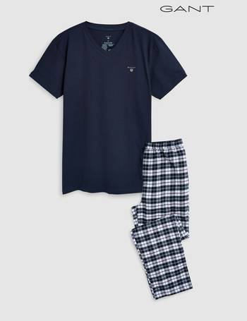 Gant Jersey T-Shirt & Flannel Bottoms Men's Pyjamas Gift Set Navy/Blue 