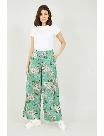 Yumi Navy Satin Crane Print Palazzo Trousers