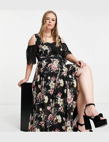 Lovedrobe GB Womens Plus Size multi floral Bardot maxi dress