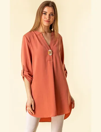 Roman Longline Button Detail Blouse in Red