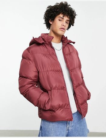 asos design sustainable puffer jacket with detachable hood in grey