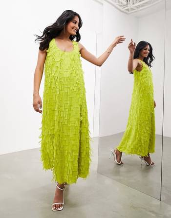 ASOS EDITION chiffon cami maxi dress with drawstring strap details in lime  green