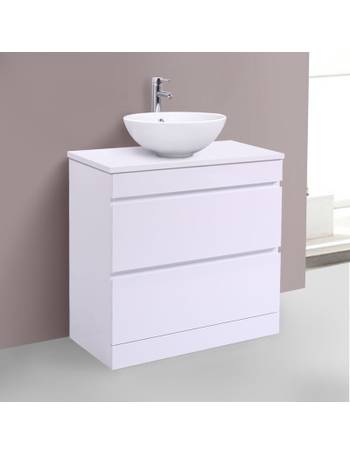 NRG 600mm Grey Floor Standing Vanity Sink Unit Countertop Basin Bathroom 2 Drawer Storage Furniture