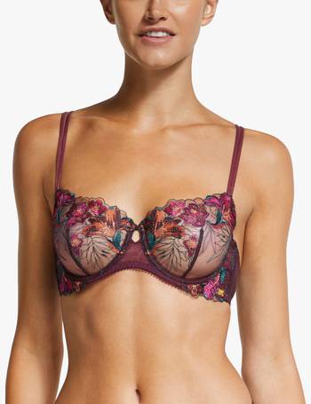 AND/OR Harper Retro Floral Embroidery Balcony Bra, Pink/Purple, 32B