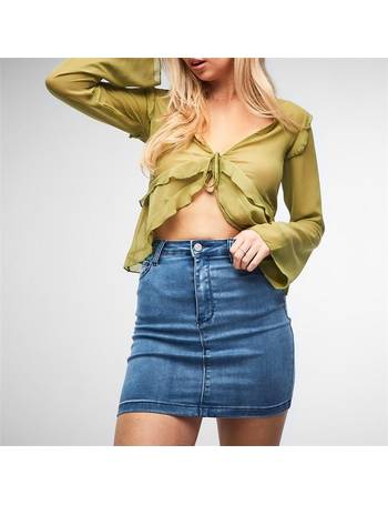 Missguided Fold Over Waistband Denim Mini Skirt