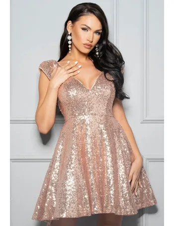 pink boutique gold sequin dress