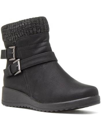 Lilley Womens Black Cross Strap Ankle Boot