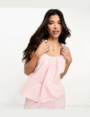 Loungeable broderie cropped tie back cami top and shorts pajama set in blush