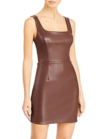 Faux-leather open-back mini-dress