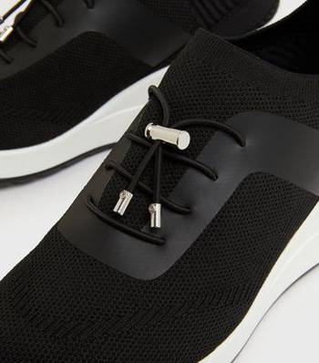 black faux fleece cuff wedge heel trainers