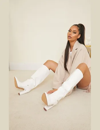 white cream knee high boots