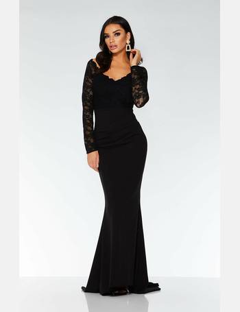 Quiz berry lace long 2024 sleeve fishtail maxi dress