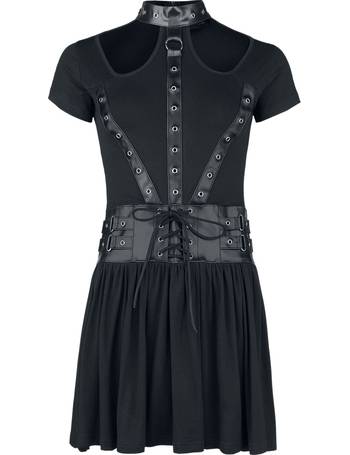 Gothicana by EMP Schwarzes Maxikleid mit Prints und schmalem Bindegürtel Mujer Vestido Largo Negro, 